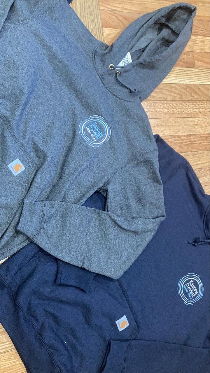 Carhartt hoodies with embroidered Kangen Water Store logos